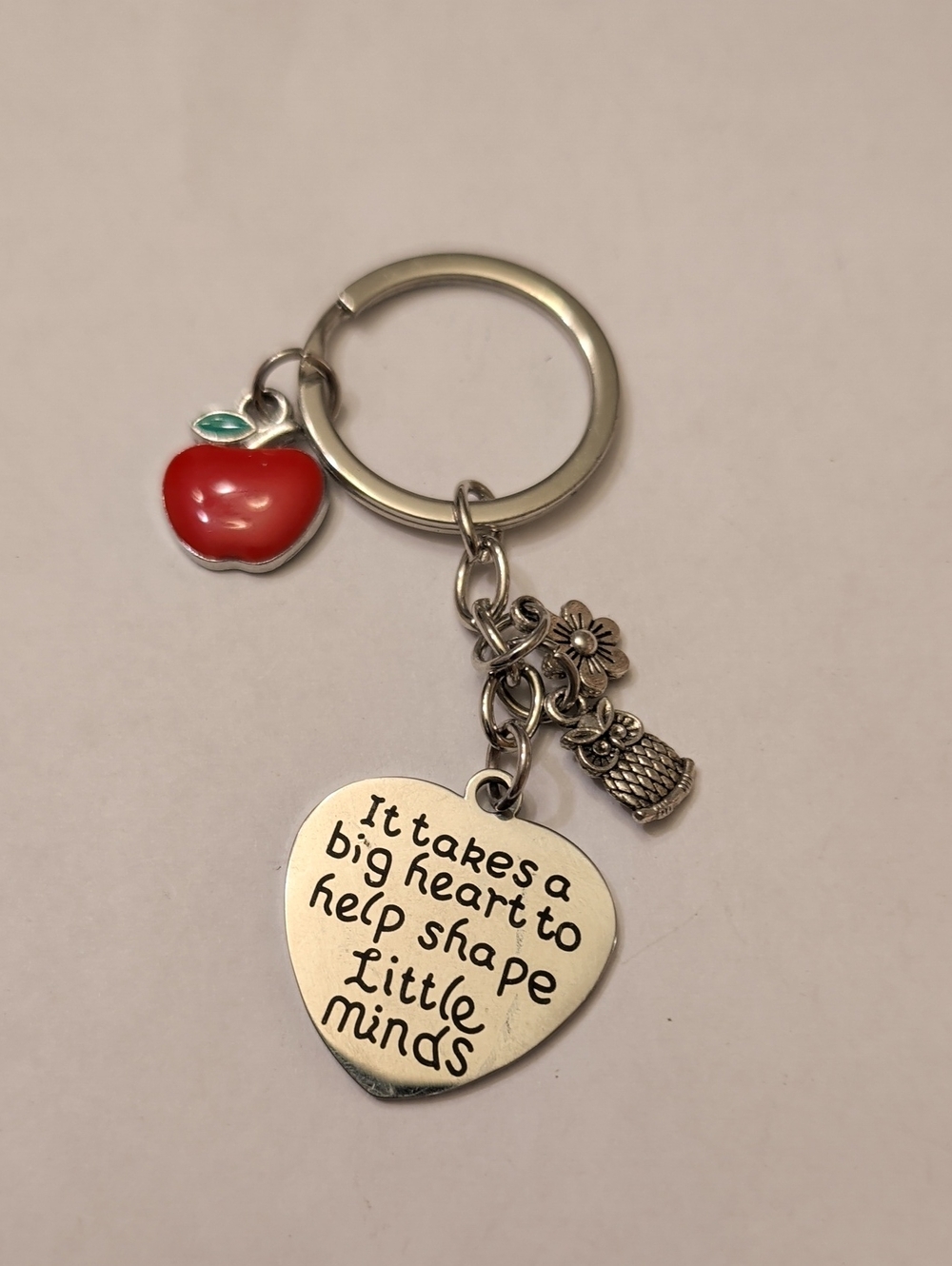 Heart Teacher Keychain with Red Apple Charm